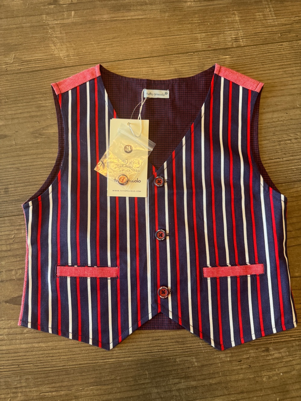 Blue & Red Striped Kids Vest by Il Gufo